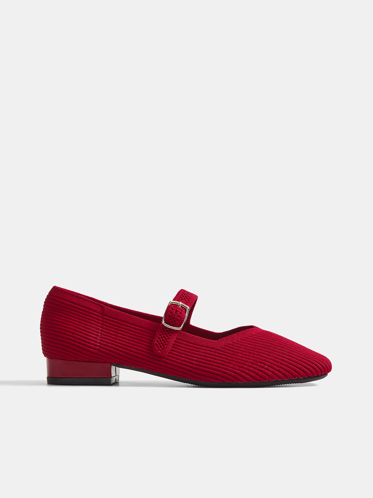 Dames Mary Janes Gebreid Gesp Lage Hak - Rood - Maelen