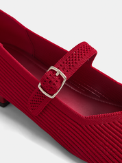 Dames Mary Janes Gebreid Gesp Lage Hak - Rood - Maelen