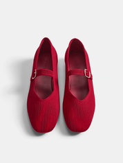 Dames Mary Janes Gebreid Gesp Lage Hak - Rood - Maelen