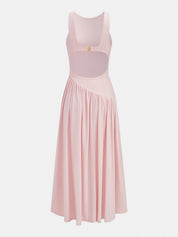 Dames Midi Jurk Mouwloos Rugdecolleté Asymmetrische Zoom - Roze - Maelen
