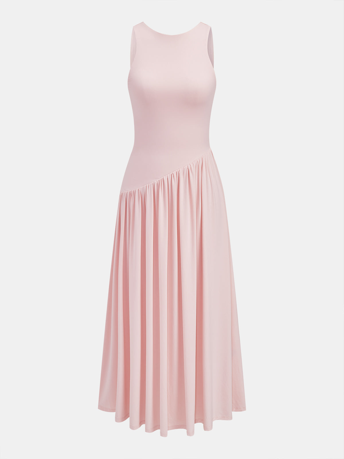 Dames Midi Jurk Mouwloos Rugdecolleté Asymmetrische Zoom - Roze - Maelen