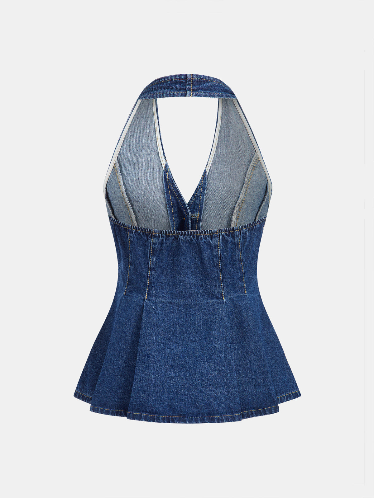 Dames Tweedelig Denim Setje Haltertop Peplum en Shorts - Blauw / Donkerblauw - Maelen