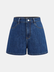 Dames Tweedelig Denim Setje Haltertop Peplum en Shorts - Blauw / Donkerblauw - Maelen