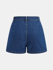 Dames Tweedelig Denim Setje Haltertop Peplum en Shorts - Blauw / Donkerblauw - Maelen