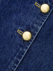 Dames Tweedelig Denim Setje Haltertop Peplum en Shorts - Blauw / Donkerblauw - Maelen