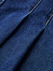 Dames Tweedelig Denim Setje Haltertop Peplum en Shorts - Blauw / Donkerblauw - Maelen