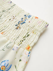 Dames Tweedelig Setje Schouderband Top en Gerimpelde Broek Bloemenprint - Wit - Maelen
