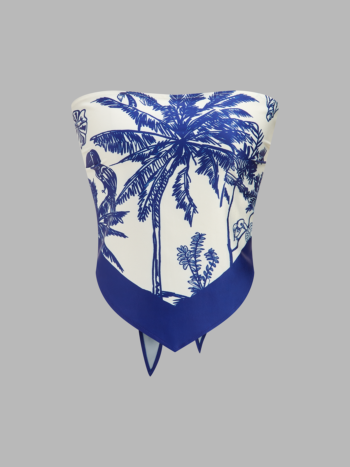 Dames Tweedelig Setje Strapless Top en Wide Leg Broek Bloemenprint - Blauw / Wit - Maelen
