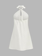 Dames Mini Jurk Halter Linnen Blend Mouwloos - Wit - Maelen