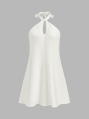 Dames Mini Jurk Halter Linnen Blend Mouwloos - Wit - Maelen