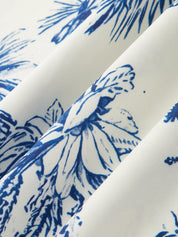 Dames Maxi Jurk Mouwloos Tropical Print Cutout Detail - Blauw Wit - Maelen