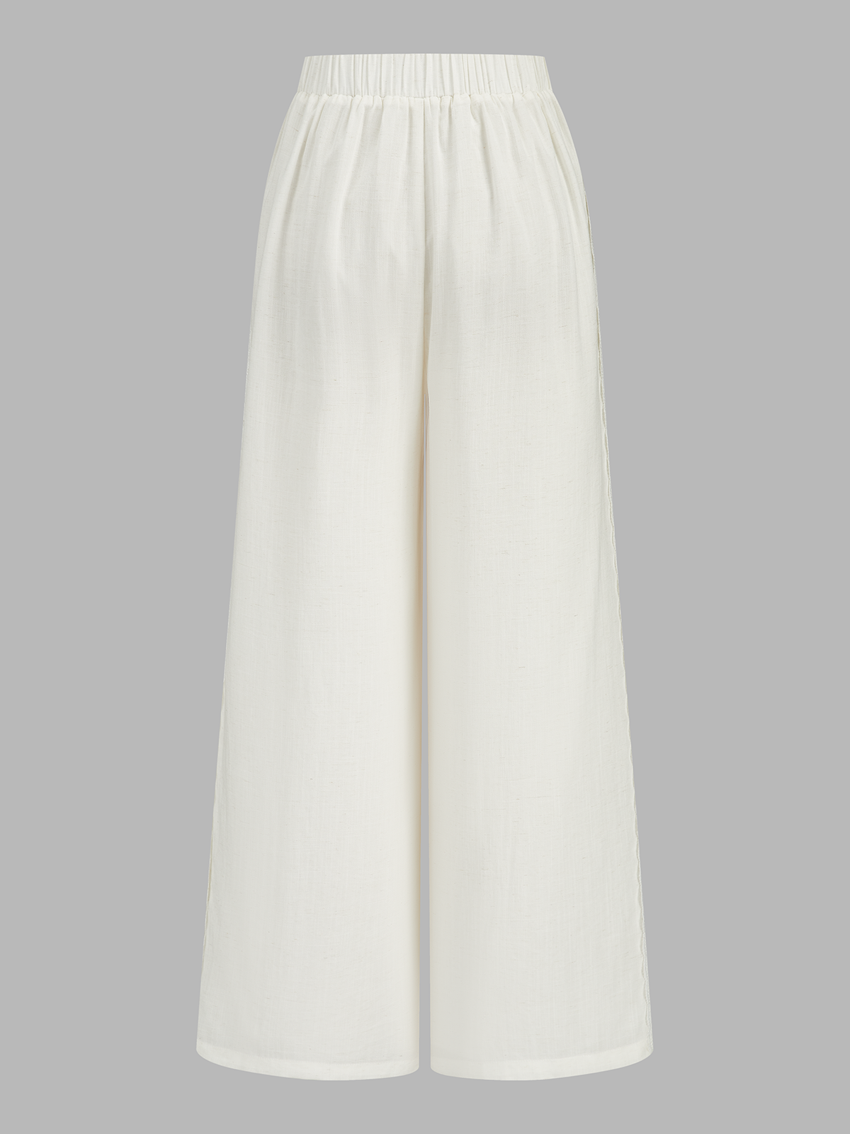 Dames Wide Leg Broek Linnen Blend Kant Afwerking Hoge Taille - Gebroken Wit - Maelen