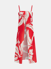 Dames Longline Cami Top Bladprint Spaghettibandjes Oversized - Rood - Maelen