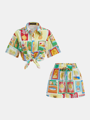 Dames Tweedelig Setje Overhemd en Shorts Tropical Print - Multicolor - Maelen