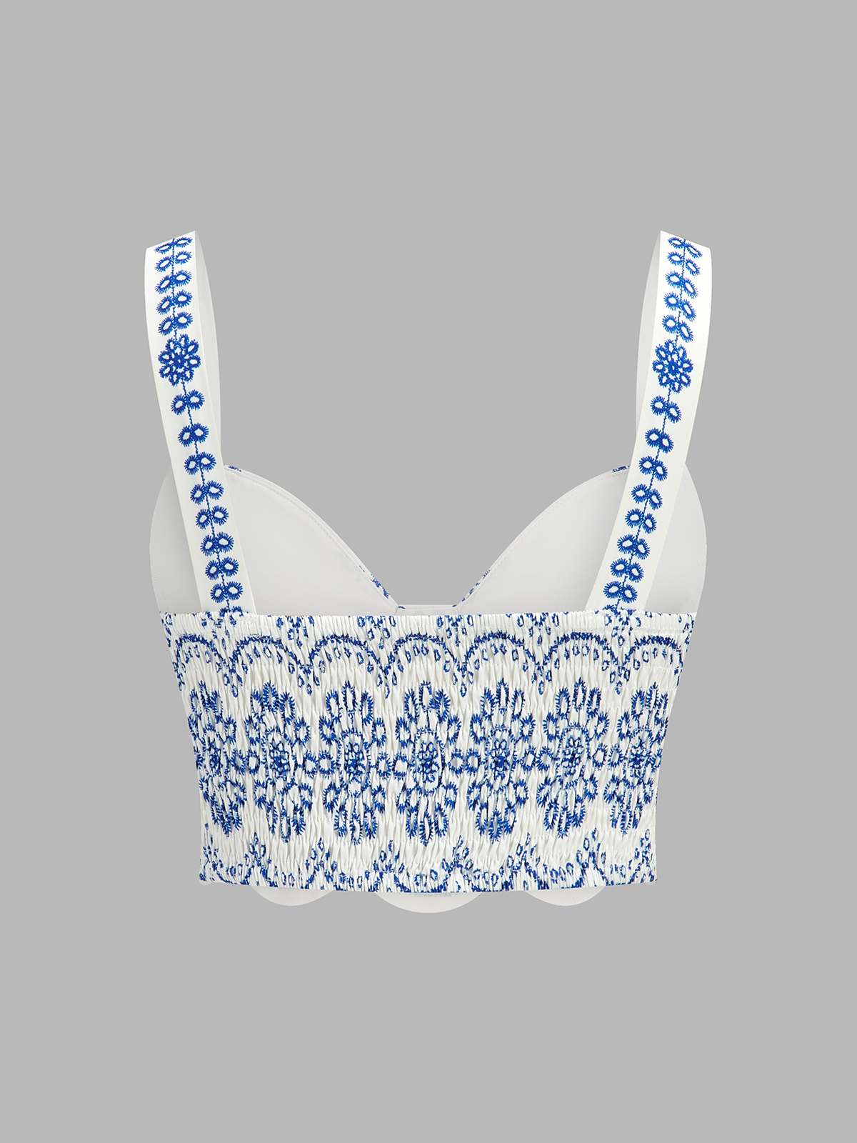 Dames Tweedelig Setje Bedrukte Cami Top en Wide Leg Broek - Wit / Blauw - Maelen