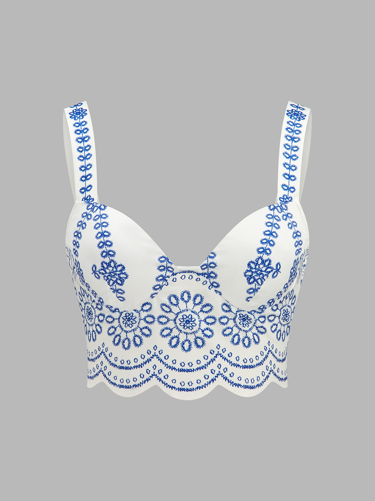 Dames Tweedelig Setje Bedrukte Cami Top en Wide Leg Broek - Wit / Blauw - Maelen