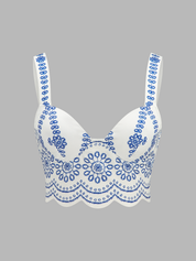 Dames Tweedelig Setje Bedrukte Cami Top en Wide Leg Broek - Wit / Blauw - Maelen