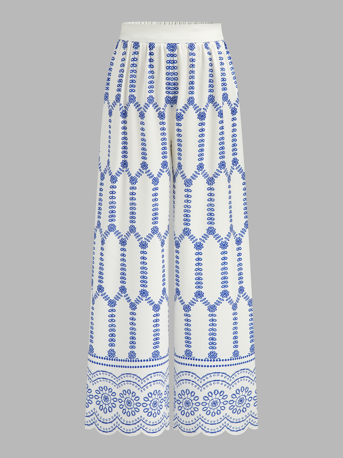 Dames Tweedelig Setje Bedrukte Cami Top en Wide Leg Broek - Wit / Blauw - Maelen