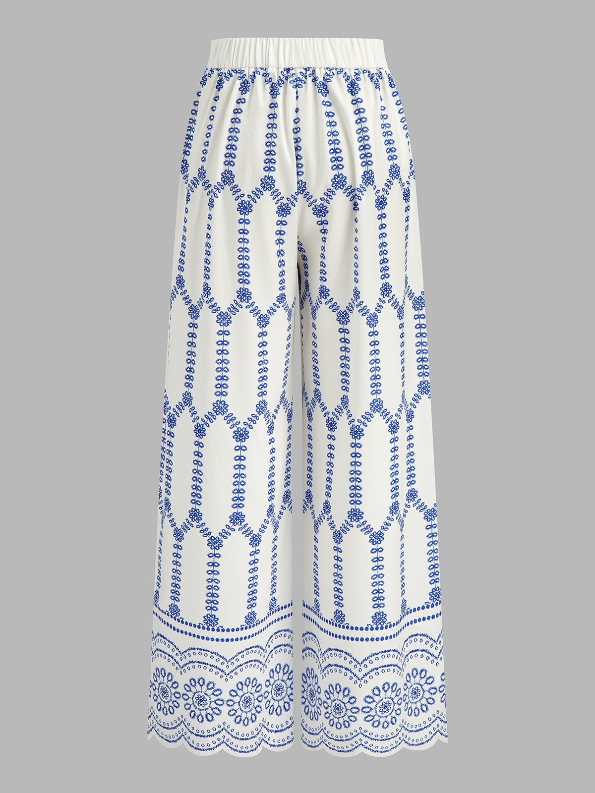 Dames Tweedelig Setje Bedrukte Cami Top en Wide Leg Broek - Wit / Blauw - Maelen