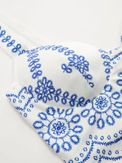 Dames Tweedelig Setje Bedrukte Cami Top en Wide Leg Broek - Wit / Blauw - Maelen