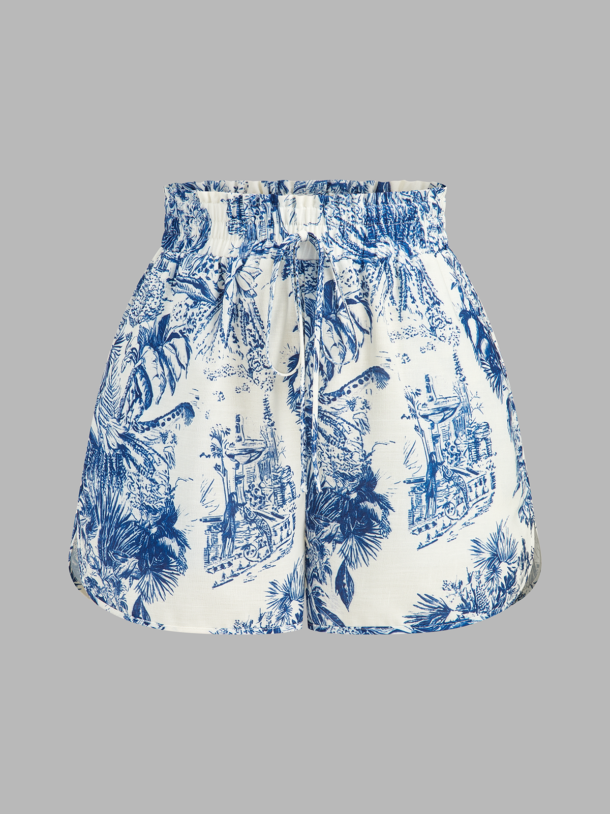 Dames Tweedelig Setje Overhemd en Shorts Toile Print - Blauw / Wit - Maelen