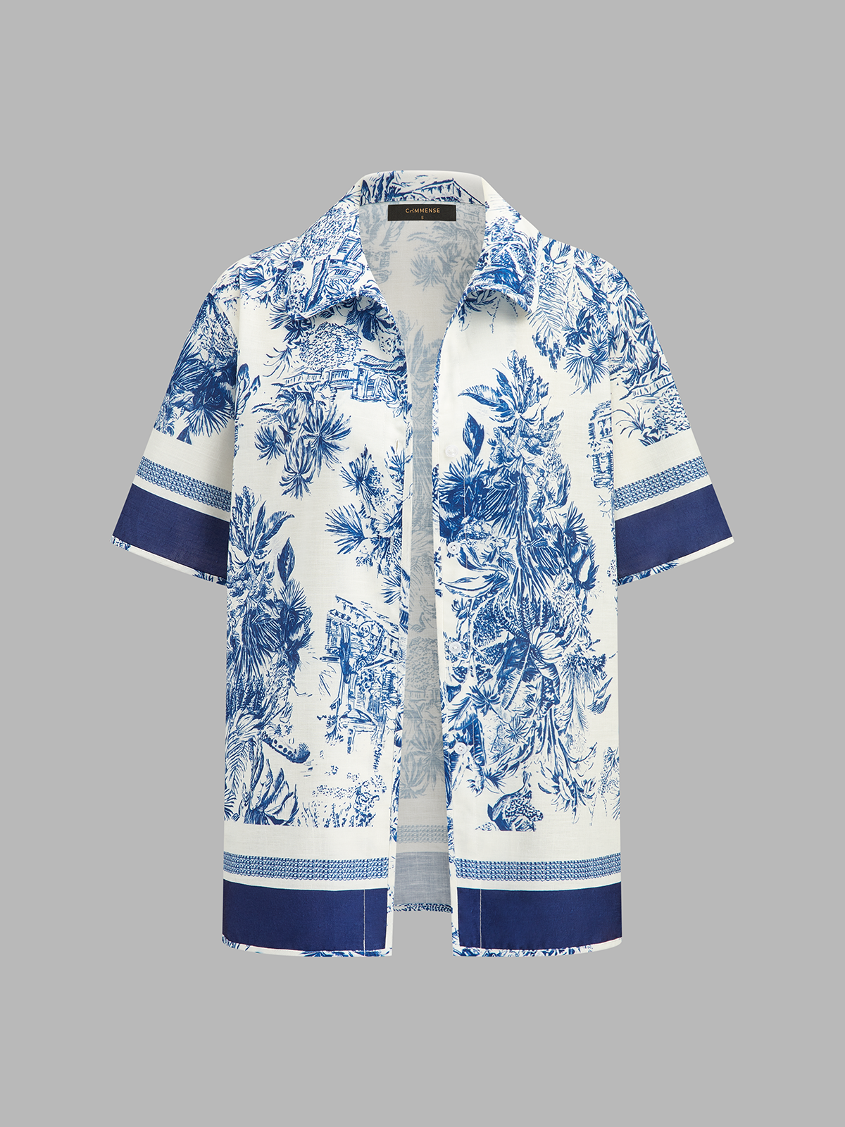 Dames Tweedelig Setje Overhemd en Shorts Toile Print - Blauw / Wit - Maelen