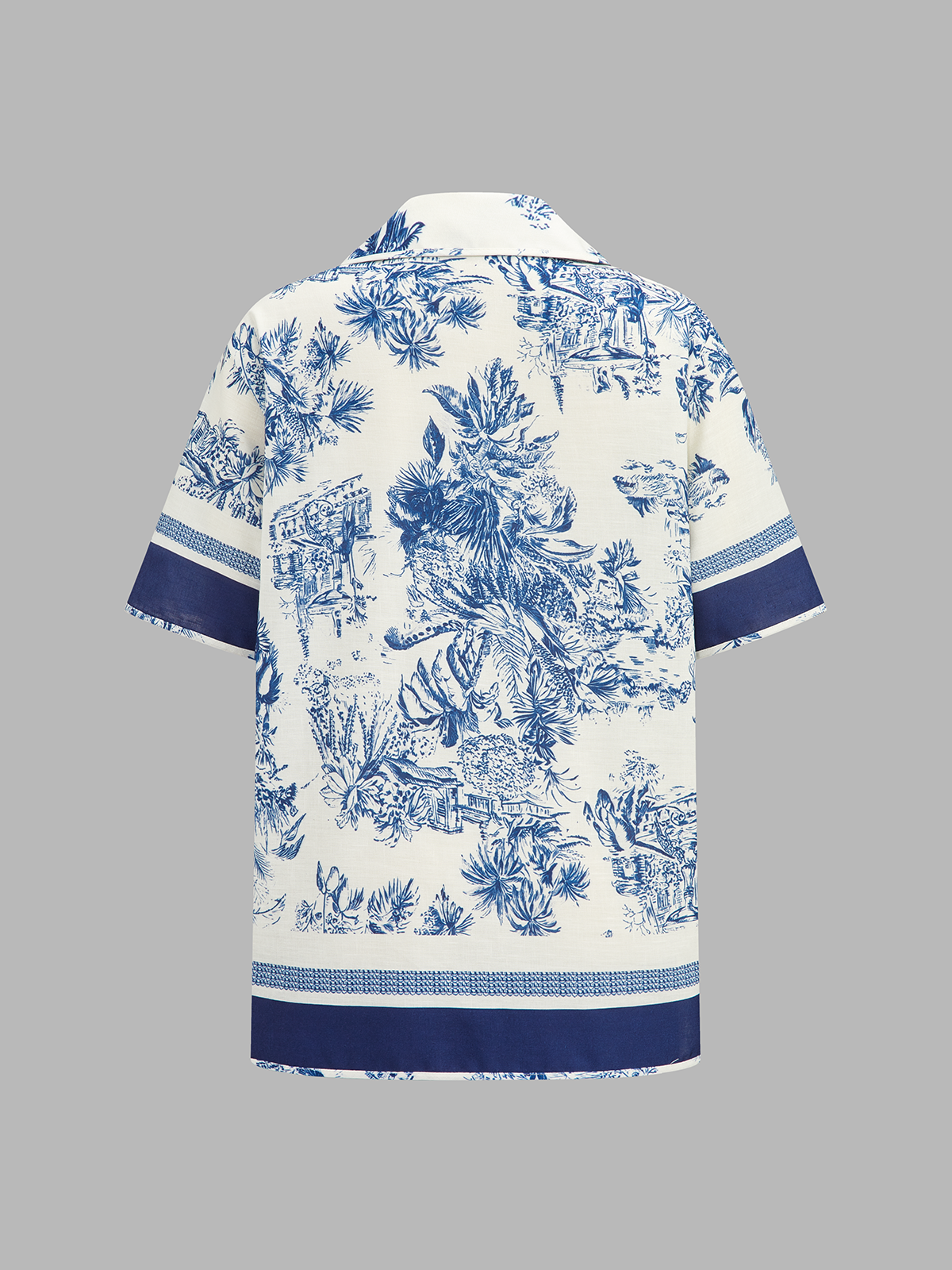 Dames Tweedelig Setje Overhemd en Shorts Toile Print - Blauw / Wit - Maelen