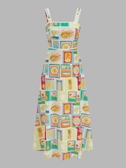 Dames Maxi Jurk Spaghettibandjes Tropical Print Wijd Uitlopend - Multicolor - Maelen