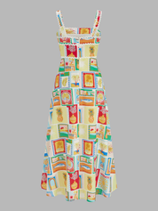 Dames Maxi Jurk Spaghettibandjes Tropical Print Wijd Uitlopend - Multicolor - Maelen