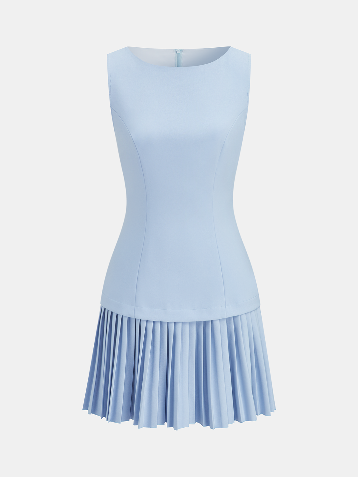 Dames Mini Jurk Boothalslijn Mouwloos Geplooide Rok - Blauw - Maelen