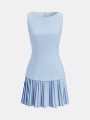 Dames Mini Jurk Boothalslijn Mouwloos Geplooide Rok - Blauw - Maelen