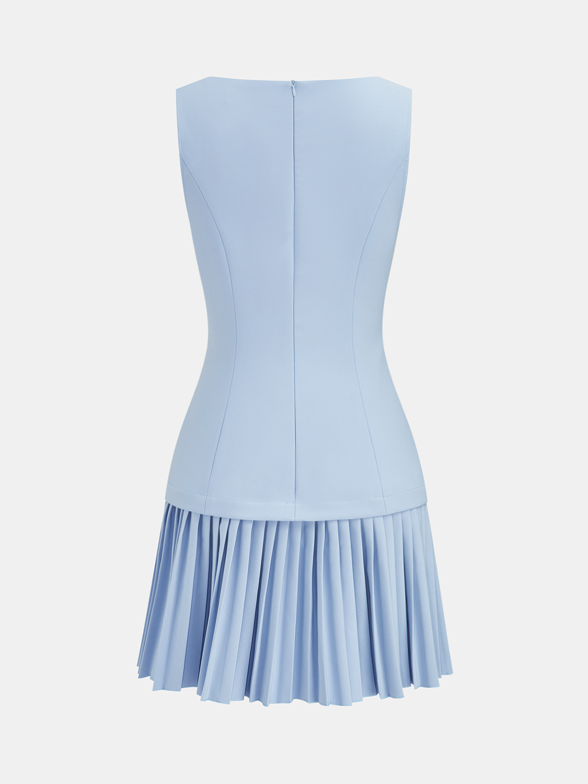 Dames Mini Jurk Boothalslijn Mouwloos Geplooide Rok - Blauw - Maelen