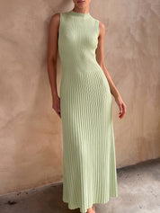 Dames Geribbelde Gebreide Maxi Jurk Mock Neck Aansluitend - Lichtgroen - Maelen