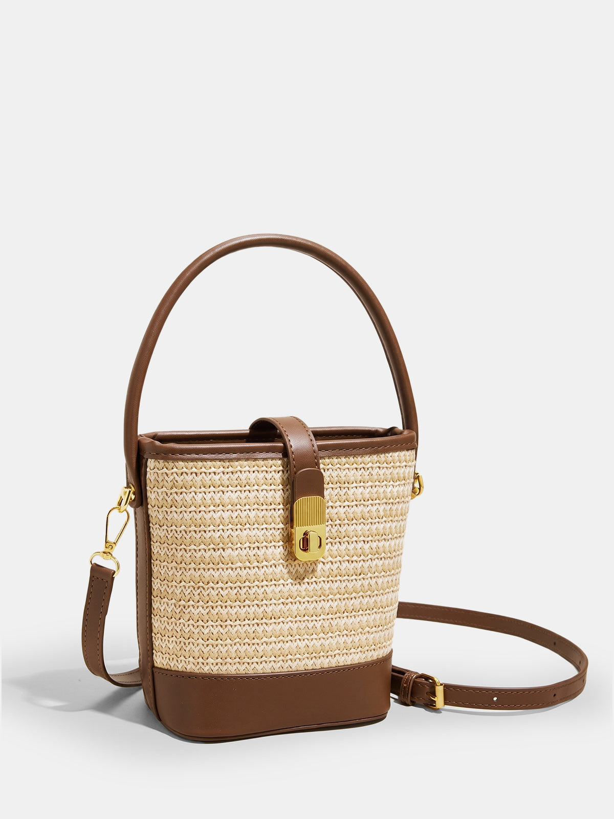 Dames Bucket Crossbody Tas Geweven Stro - Khaki - Maelen