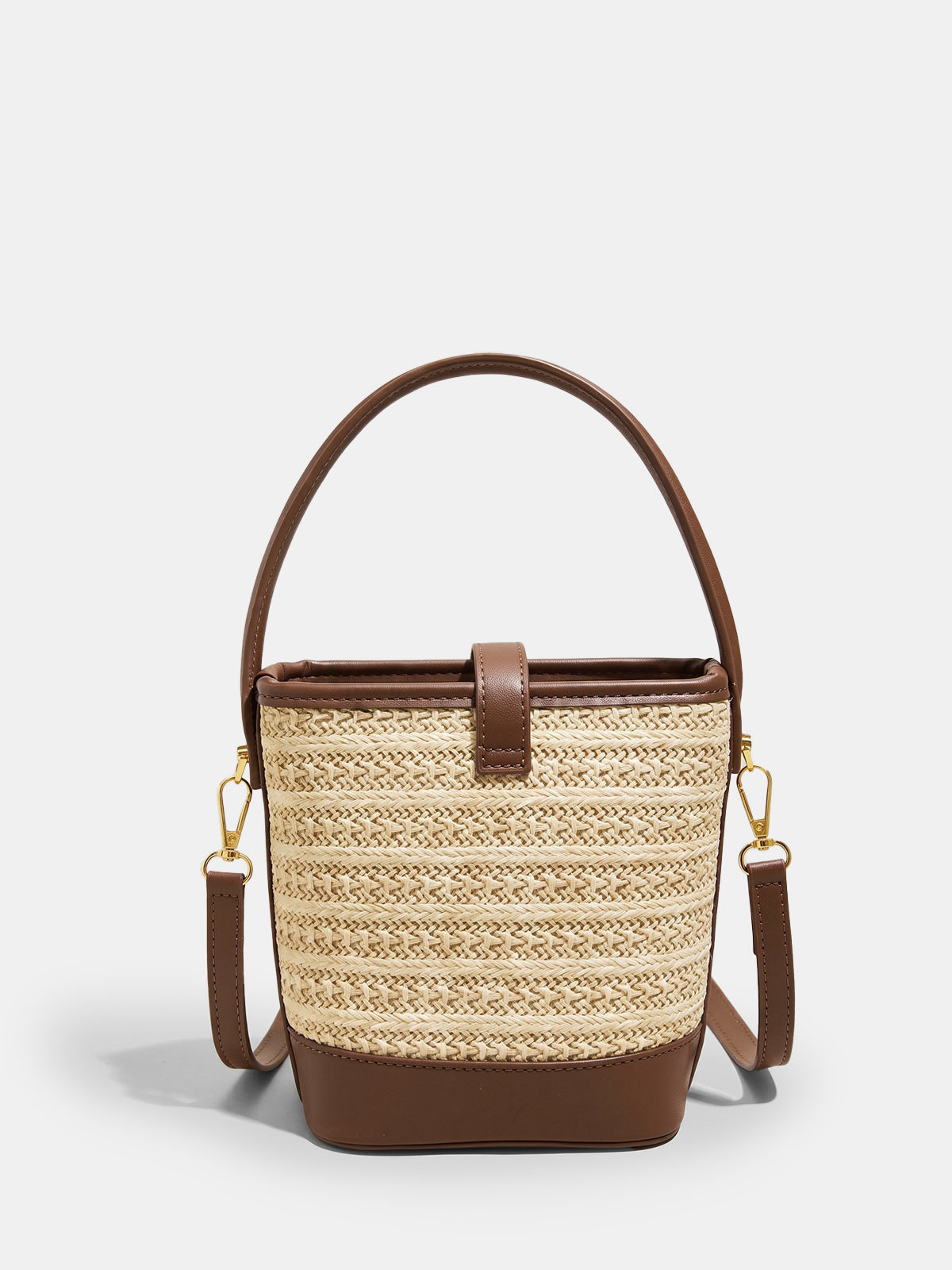Dames Bucket Crossbody Tas Geweven Stro - Khaki - Maelen