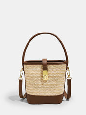 Dames Bucket Crossbody Tas Geweven Stro - Khaki - Maelen