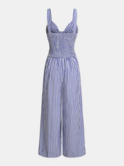 Dames Jumpsuit Cami Wide Leg Gestreept Cutout Detail - Aqua - Maelen