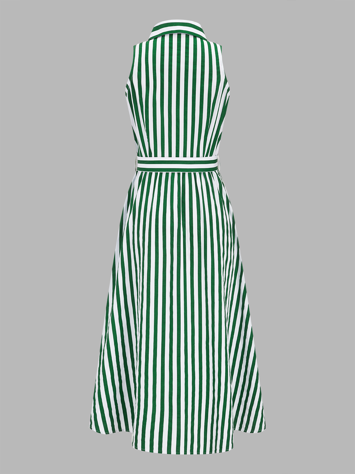 Dames Midi Jurk Mouwloos 100% Katoen Gestreept Ceintuur - Groen / Wit - Maelen