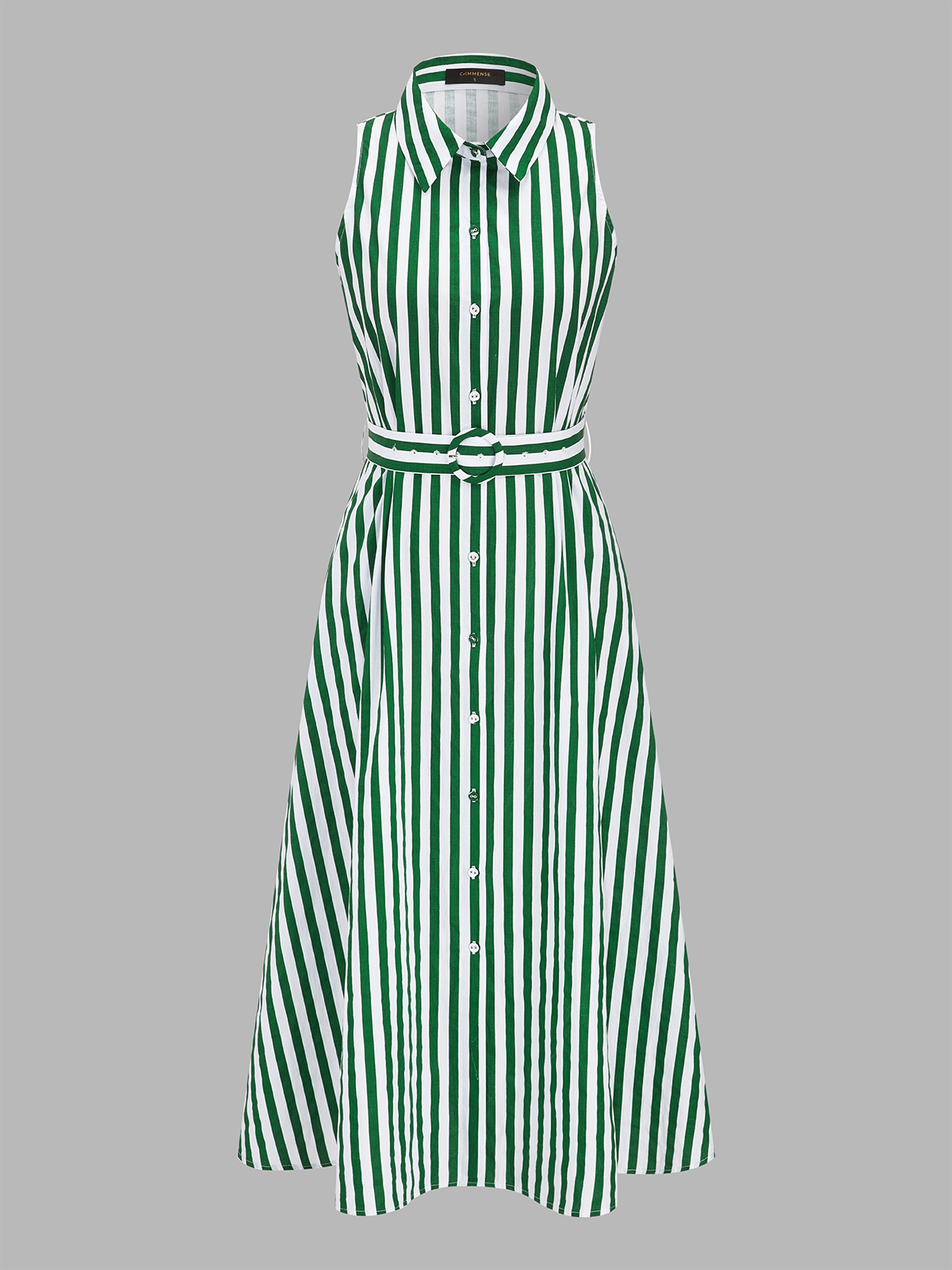 Dames Midi Jurk Mouwloos 100% Katoen Gestreept Ceintuur - Groen / Wit - Maelen