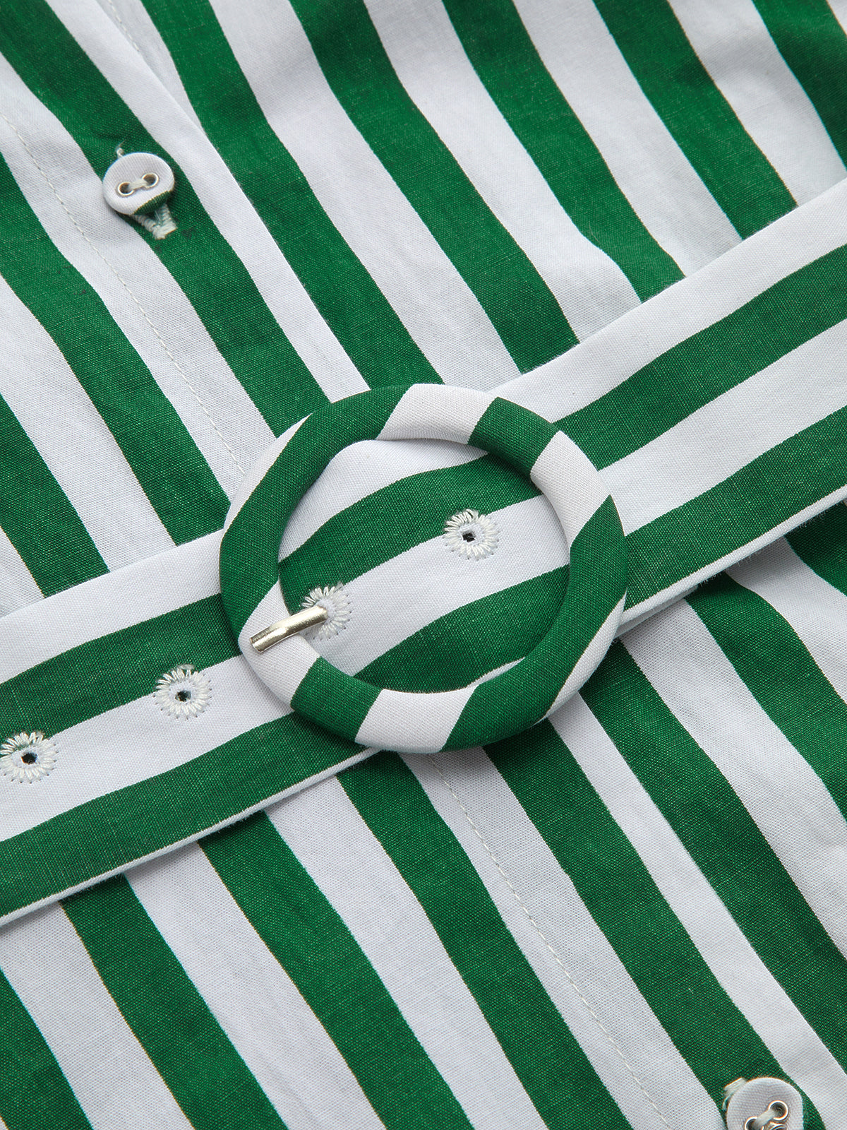 Dames Midi Jurk Mouwloos 100% Katoen Gestreept Ceintuur - Groen / Wit - Maelen