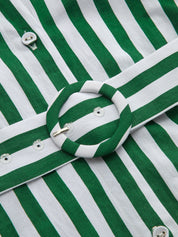 Dames Midi Jurk Mouwloos 100% Katoen Gestreept Ceintuur - Groen / Wit - Maelen