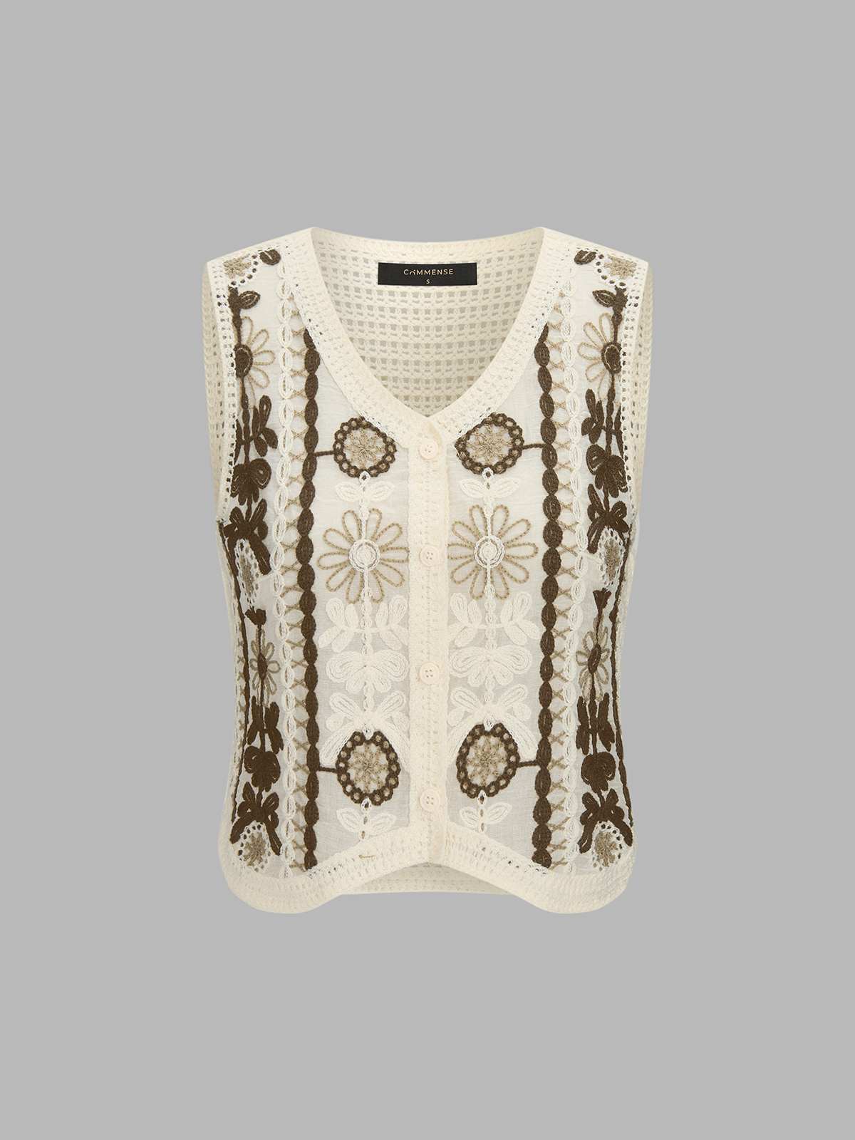 Dames Gehaakt Vest Bloem Borduursel Mouwloos - Beige - Maelen