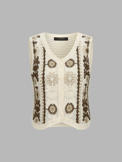 Dames Gehaakt Vest Bloem Borduursel Mouwloos - Beige - Maelen