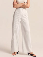 Dames Wide Leg Broek Krijtstreep Wikkelvoorzijde - Gebroken Wit - Maelen