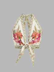 Dames Cropped Haltertop Strik Voorzijde Bloemenprint - Multicolor - Maelen