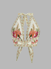Dames Cropped Haltertop Strik Voorzijde Bloemenprint - Multicolor - Maelen