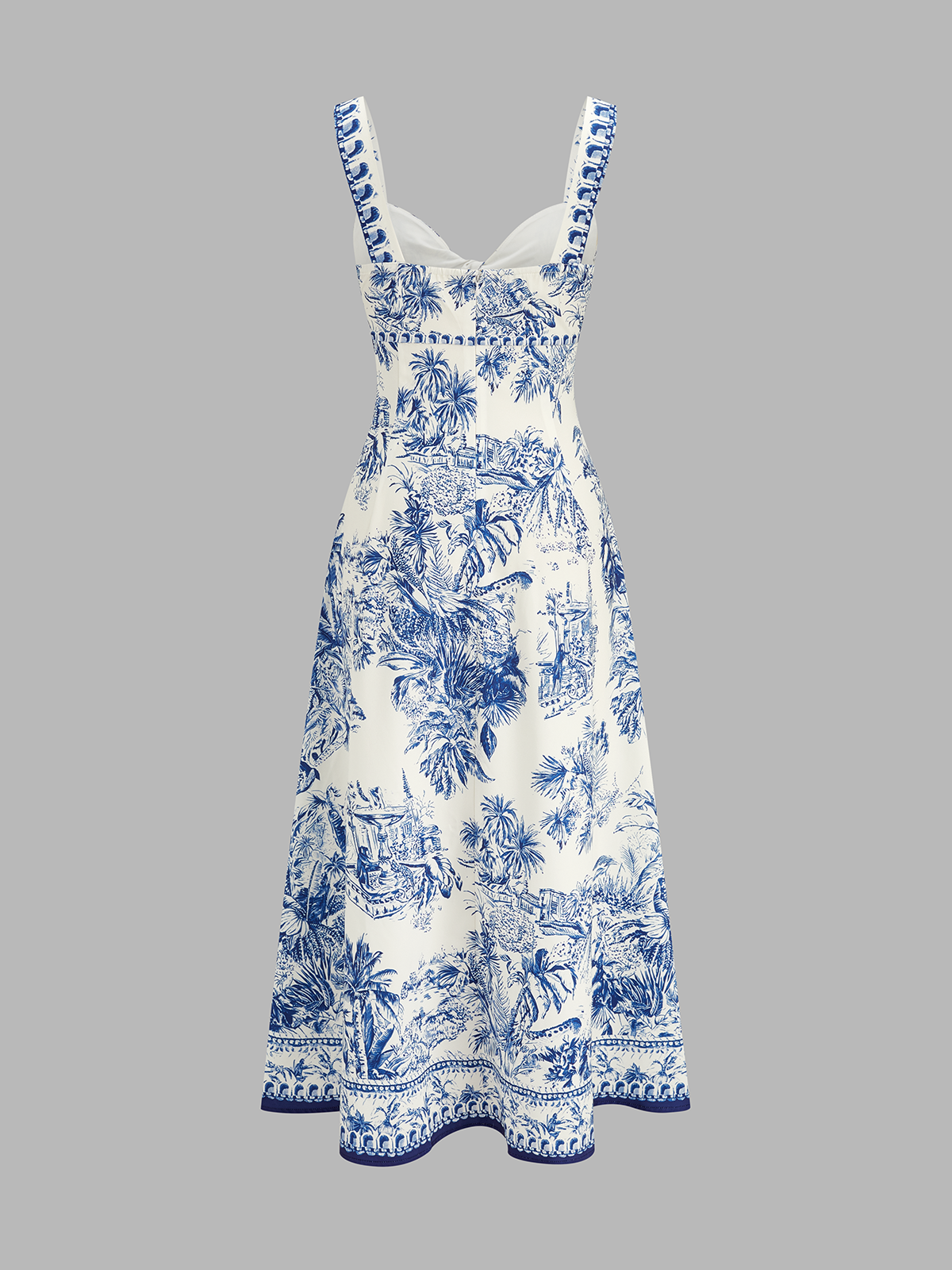 Dames Maxi Jurk Mouwloos Tropical Print Cutout Detail - Blauw Wit - Maelen