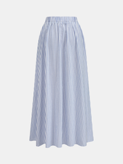 Dames Tweedelig Setje Halter Crop Top en Midi Rok Gestreept Katoen Blend - Blauw - Maelen