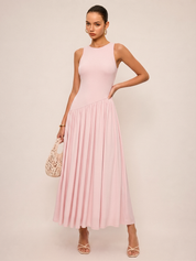 Dames Midi Jurk Mouwloos Rugdecolleté Asymmetrische Zoom - Roze - Maelen
