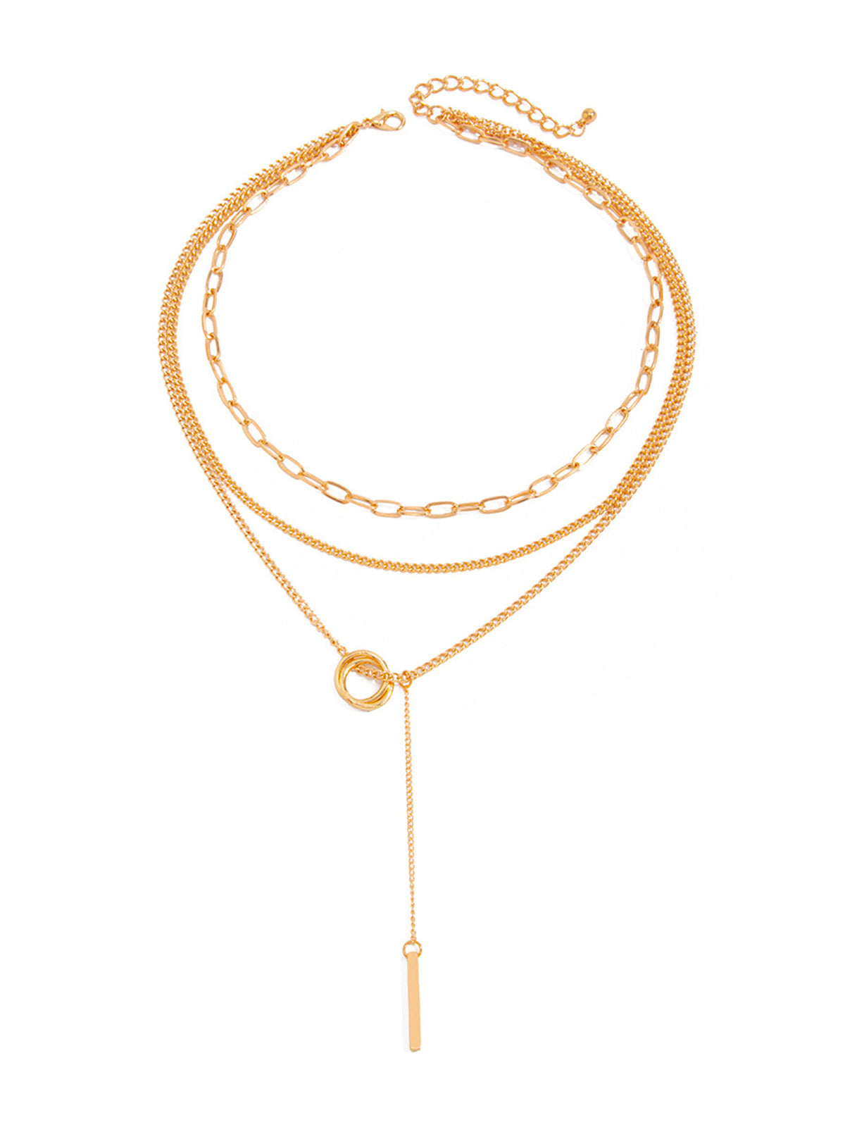 Dames Gelaagde Ketting Cirkel en Staaf Hanger Goud - Goud - Maelen